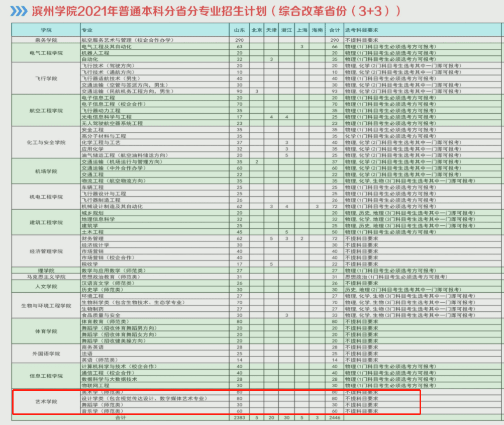 2021年滨州学院艺术类招生计划