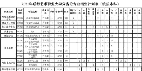 2021年成都艺术职业大学艺术类招生计划