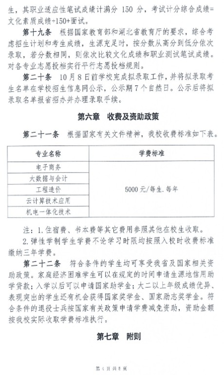 2021年荆门职业学院高职扩招招生章程