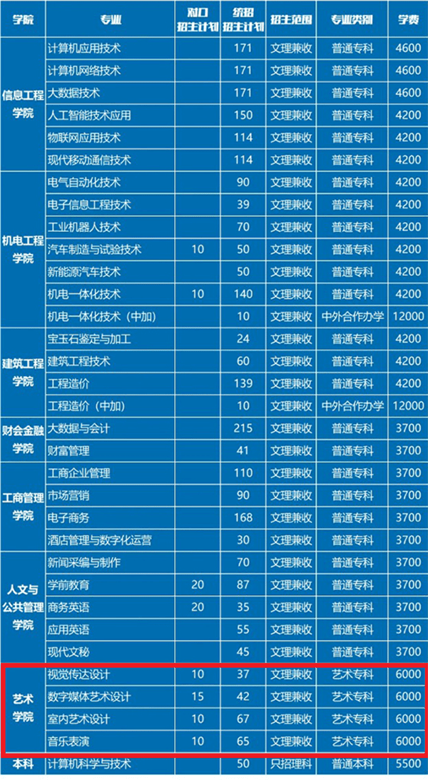 2021年郑州信息科技职业学院艺术类招生计划