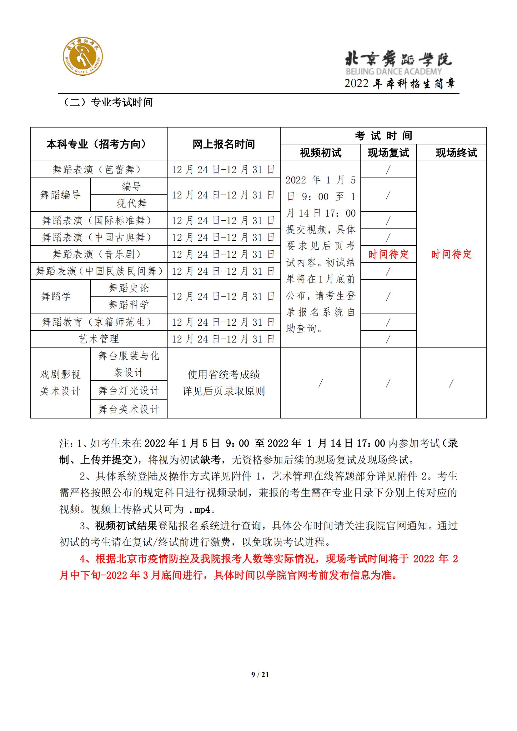 2022年北京舞蹈学院艺术类招生简章