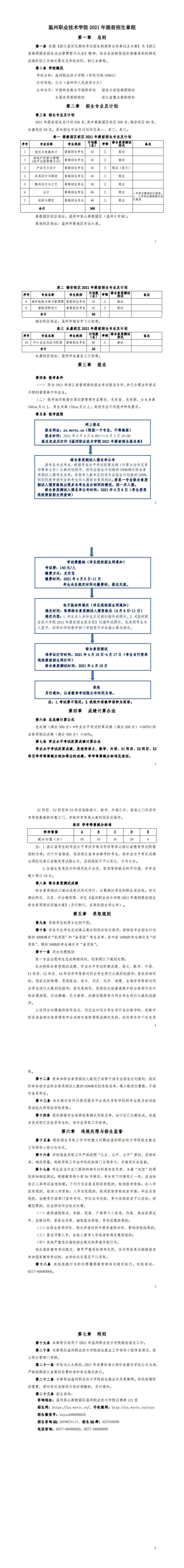 2021温州职业技术学院提前招生章程