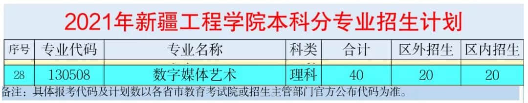 2021年新疆工程学院艺术类招生计划