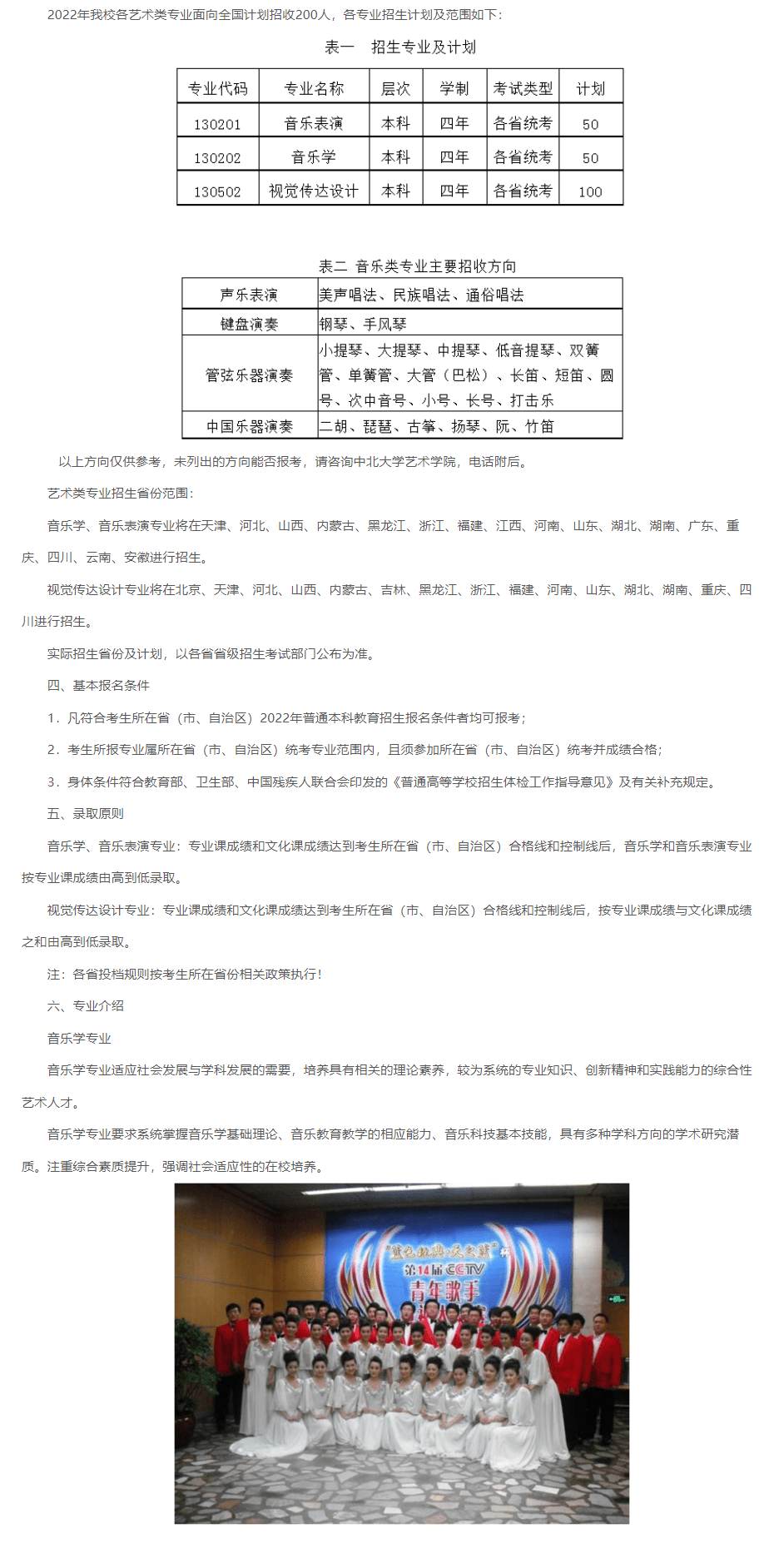 2022年中北大学艺术类招生简章