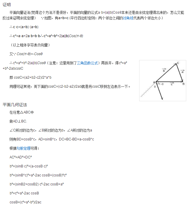 正弦余弦定理以及公式证明