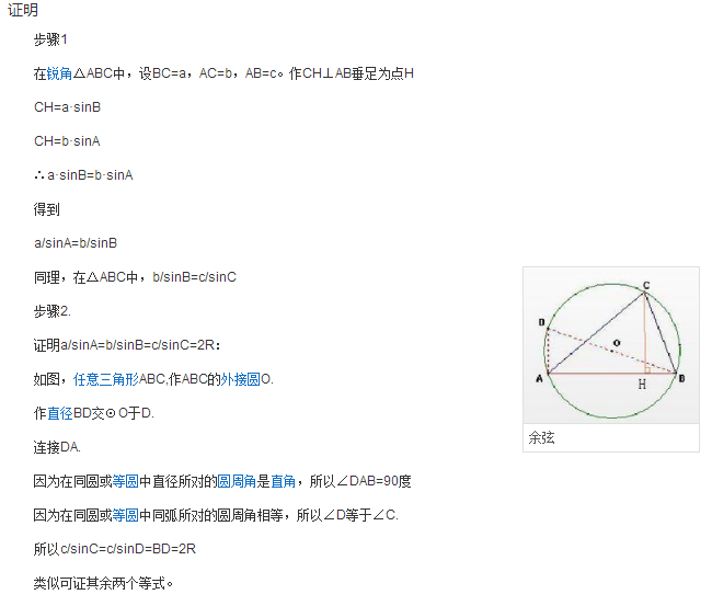 正弦余弦定理以及公式证明