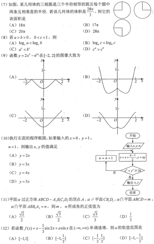 2018山西高考文科数学冲刺模拟卷及答案