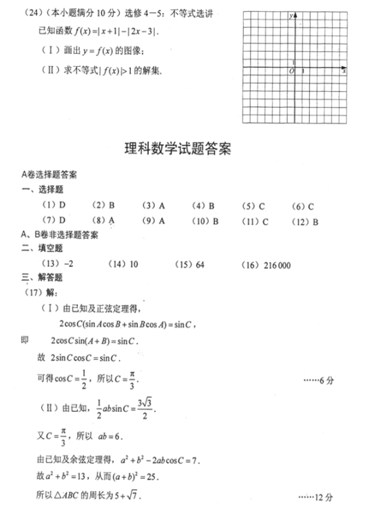 2018年山西高考理科数学冲刺押题卷及答案