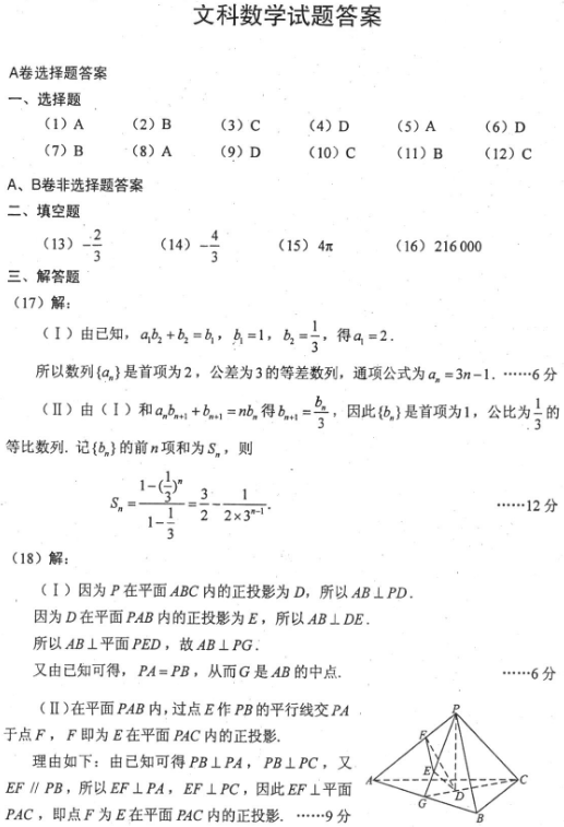 2018山西高考文科数学冲刺模拟卷及答案