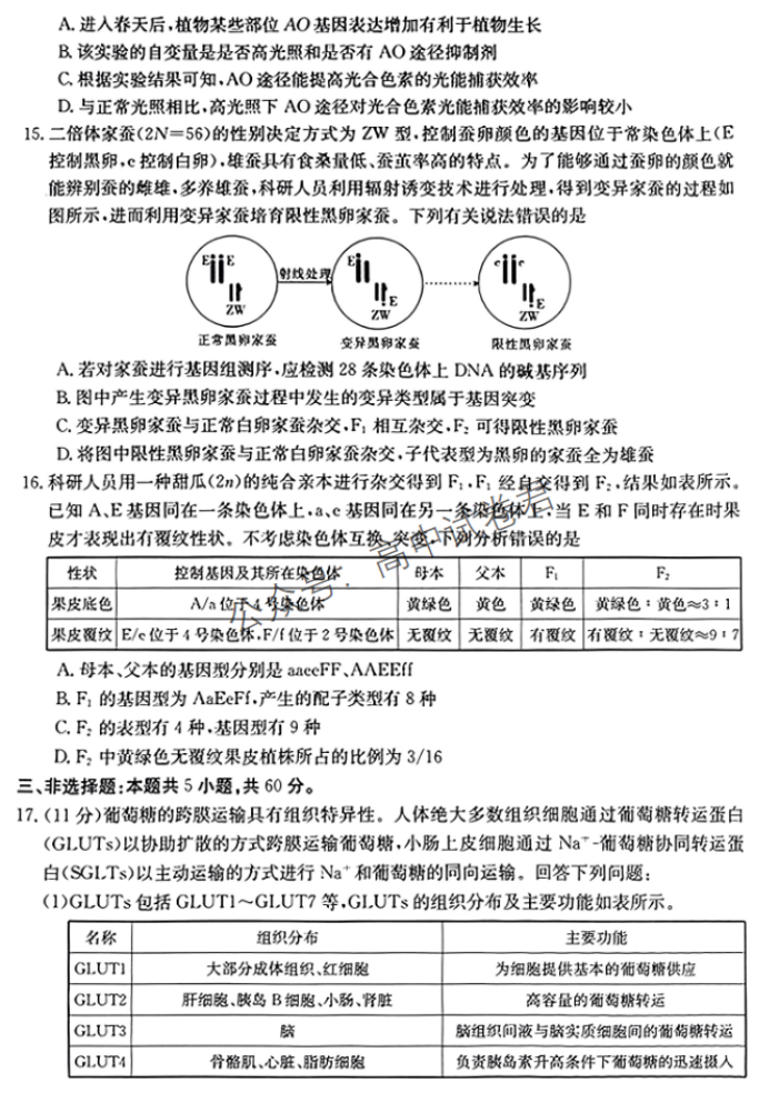 湖南金太阳2024高三10月联考生物试题及答案解析