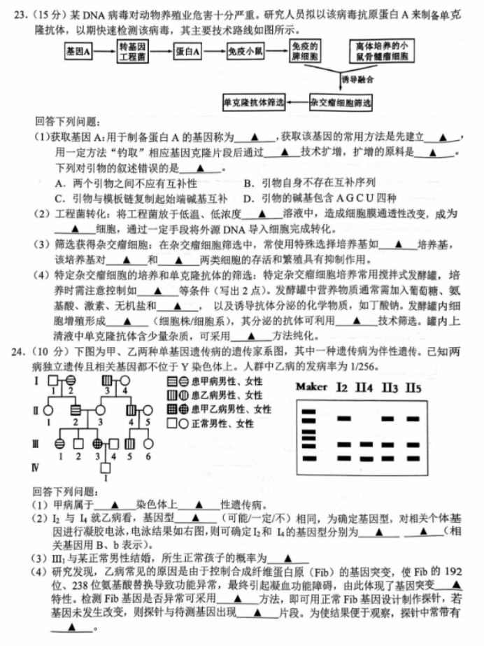 浙江新阵地联盟2024高三10月联考生物试题及答案解析