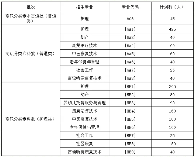 2024重庆护理职业学院高职分类考试招生计划