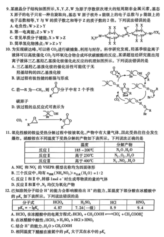 湖北省2024高三4月调研考化学试题及答案解析