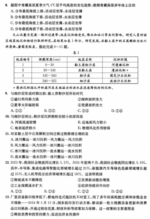 四川成都市2024高三5月三诊考试文综试题及答案解析