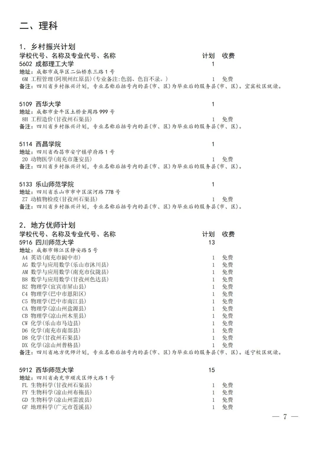 关于乡村振兴计划、地方优师计划和省级公费师范生未完成计划院校征集志愿的通知